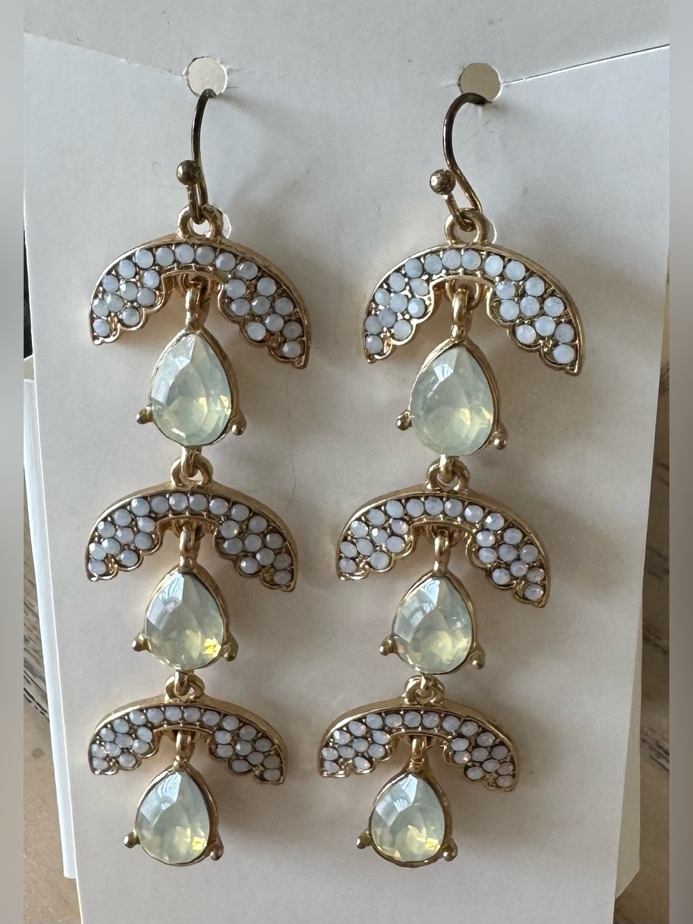Gold-Tone Drop Earrings with Opalescent Stones